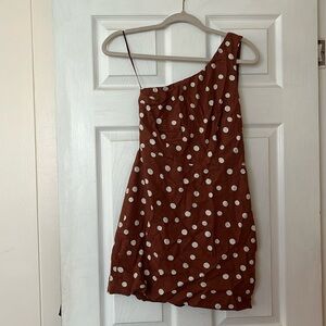 Abercrombie & Fitch Rust Linen Polka Dot One Shoulder Dress